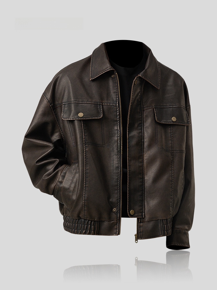 Winter Sun Clothing - Jaqueta de Couro Masculina Solta e